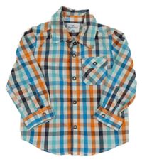 Modro-bílo-oranžová kostkovaná košile s kapsami Topomini