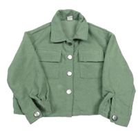 Zelená žebrovaná crop lehká bunda s límečkem shein