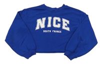 Safírová crop mikina s nápisem 