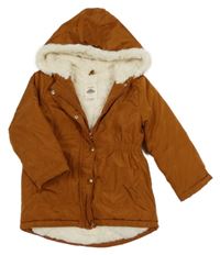 Hnědá šusťáková zateplená bunda s kapucí 