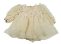 Smetanové tylové šaty s krajkou a všitým body 