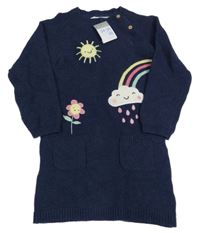 Nové - tmavomodré svetrové šaty s duhou a mrakem Primark