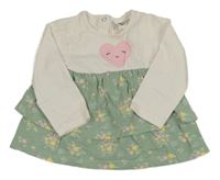 Bílo-zelené květované šaty se srdíčkem 