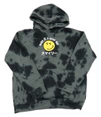 Šedo-černá vzorovaná mikina se smajlíkem a kapucí H&M