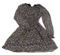 Černo-fialovo-žluté květované šifonové šaty H&M