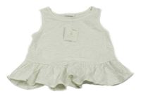 Nové - bílo-šedý pruhovaný top s volánkem Next