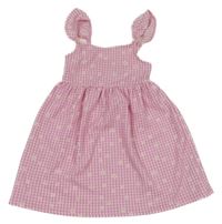 Růžové kostičkované lehké šaty s kvítky Primark