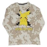 Bílo-béžové vzorované triko s Pikachu 