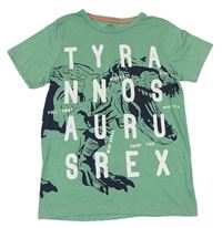 Zelené melírované tričko s dinosaurem a nápisem zn. Rebel