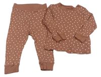 2set - Starorůžové žebrované puntíkaté triko + žebrované puntíkaté lehké tepláky Pocopiano