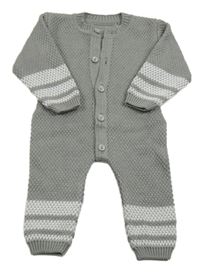 Šedo-bílý pletený overal s pruhy 