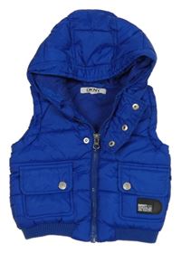 Tmavomodrá šusťáková zateplená vesta s kapucí DKNY 