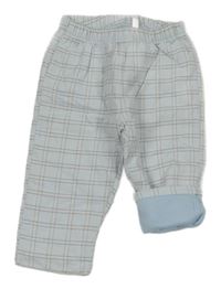 Světlemodro-bílo-šedé kostkované podšité kalhoty 
