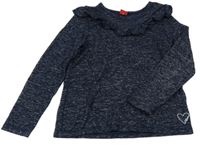 Tmavomodré melírované úpletové triko s volánkem S. Oliver