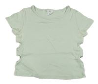 Mintové žebrované crop tričko s průstřihy Zara