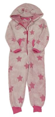 Růžová plyšová kombinéza s hvězdami a kapucí Kiki&Koko