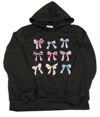 Černá mikina s mašlemi a kapucí Shein