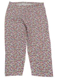 Tmavošedo-růžovo-modro-žluté květované crop legíny 