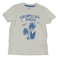 Bílo-modré tričko s palmami a nápisem Lupilu