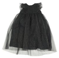 Černo-stříbrné puntíkaté tylové šaty s volánky H&M