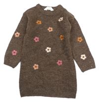 Hnědé květované svetrové šaty Primark