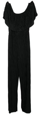 Dámský černý plisovaný letní kalhotový overal s lodičkovým výstřihem New Look 