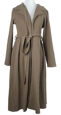 Dámský hnědý kabátový kabát  s páskem 