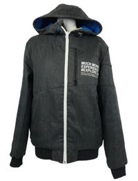 Pánská tmavošedá vzorovaná zateplená bunda s kapucí Much More 