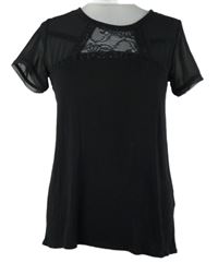 Dámské černé tričko s krajkovým výstřihem H&M