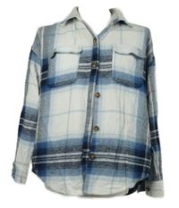 Dámská bílo-modrá kostkovaná oversized košilová bunda Hollister 