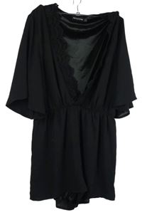 Dámský černý šifonový letní overal s krajkou PrettyLittle Thing