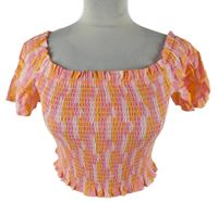 Dámská růžovo-oranžová vzorovaná žabičková crop halenka 