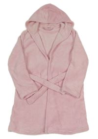Světlerůžový chlupatý župan s kapucí 