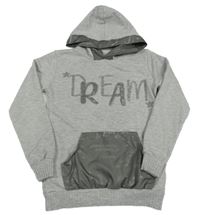 Světlešedá lehká mikina s nápisem a kapucí 