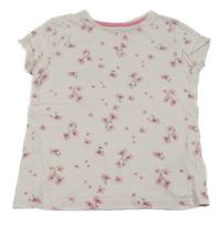 Světlerůžové květinové tričko 