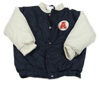 Tmavomodro-bílá šusťáková zateplená bunda s písmenem so cute