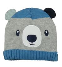 Šedo-modrá čepice- medvěd
