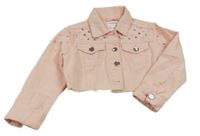 Světlerůžová riflová crop bunda s kamínky Terranova