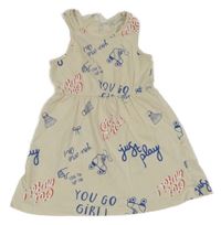 Světlebéžové bavlněné šaty s nápisy a bruslemi H&M