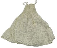 Světležluté vzorované plátěné šaty s květinami 