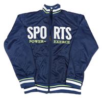 Tmavomodrá sportovní propínací mikina s nápisem Hello Boy