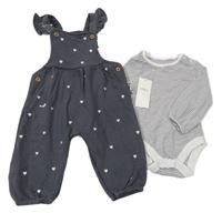 Nové - 2 Set - Šedé laclové tepláky se srdíčky + Antracitovo-bílé pruhované body M&S
