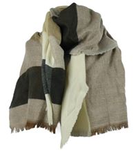 Dámská béžovo-hnědá vzorovaná šála s roztřepením