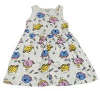 Bílé bavlněné šaty s potiskem Mr. Men 