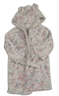 Bílo-modro-růžový vzorovaný chlupatý župan s kapucí zn. Primark