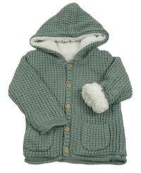 Zelenošedý propínací zateplený svetr s kapucí Nutmeg