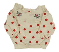 Smetanová puntíkatá mikina s límcem a kytičkami 