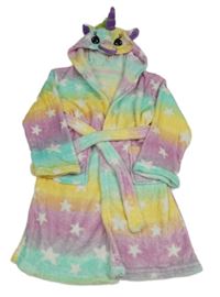 Barevný duhový plyšový župan s kapucí - jednorožec 