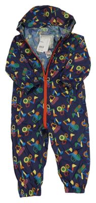 Nové - Tmavomodrá šusťáková nepromokavá kombinéza s bagry a kapucí Mothercare 