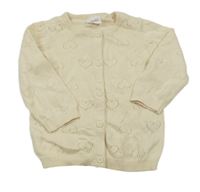 Světlebéžový propínací svetr s perforovanými srdíčky F&F